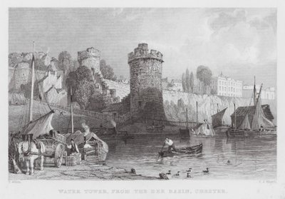 Vodárenská věž, z Dee Basin, Chester (rytina) od Thomas (after) Allom