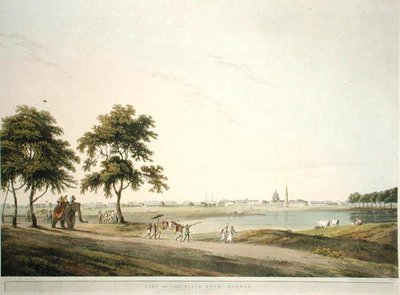 Část Černého města, Madras, deska 34 z „Oriental Scenery: Twenty Four Views in Hindoostan“, vyryté Thomasem a Williamem (1769-1837) Daniell od Thomas (after) Daniell