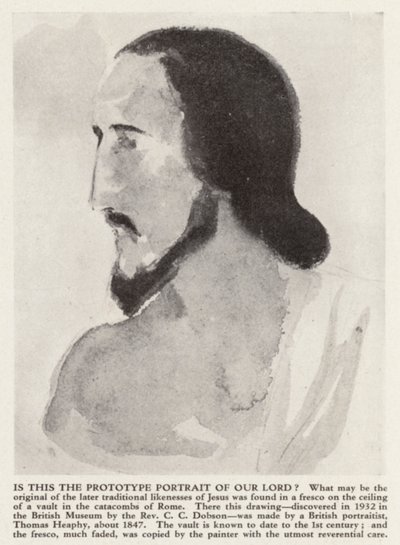 Portrét Ježíše Krista z římských katakomb (litho) od Thomas (after) Heaphy