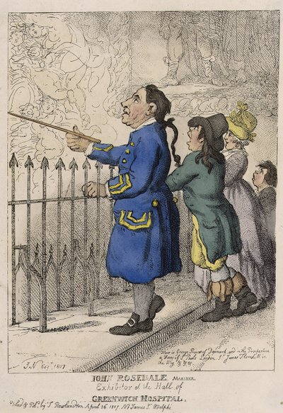 John Rosedale, námořník, průvodce pro návštěvníky haly Greenwichské nemocnice (Anglie) od Thomas (after) Rowlandson