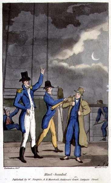Stožárová deska z „Dobrodružství Johnnyho Newcome in the Navy“ od Johna Mitforda (1782-1831), vyryla W. Reada od Thomas (after) Rowlandson