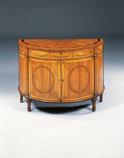 Intarzie demi-lune komoda George III, kolem 1760-79 (satén, amarant a tulipán) od Thomas (attr.to) Chippendale
