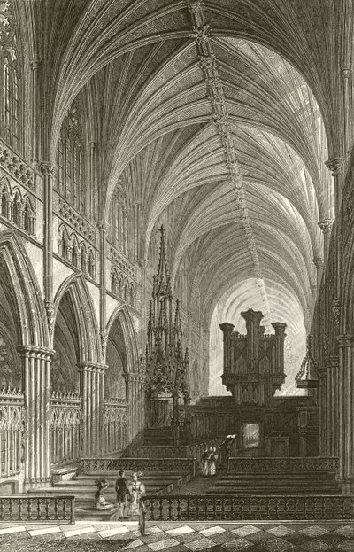 Interiér katedrály v Exeteru od Thomas Allom