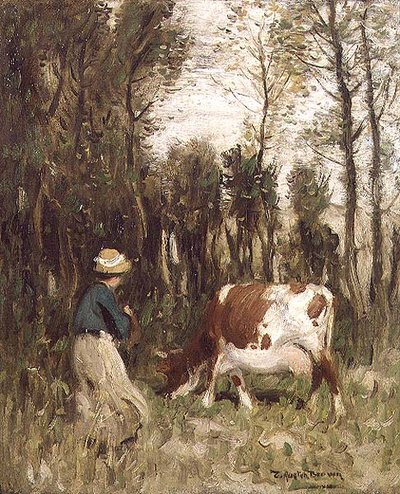 Dívka řídí krávu od Thomas Austen Brown