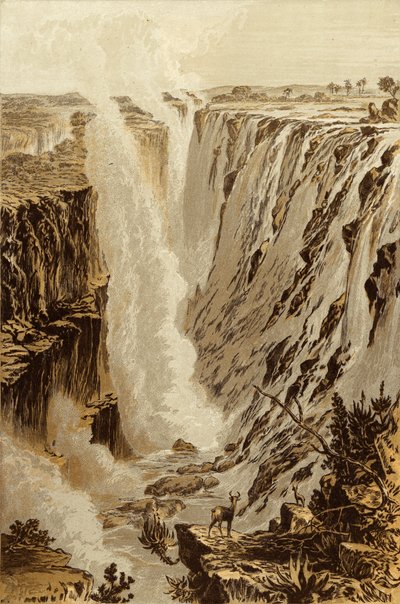 Viktoriiny vodopády, Zambesi, z východního konce propasti (chromolitho) od Thomas Baines