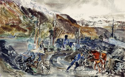 Local Cart and Trawlers, Seydisfjordur, Island (akvarel na papíře) od Thomas Barclay Hennell