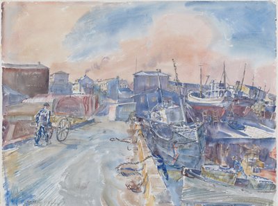 Reykjavík z Main Quay, Frosty Morning, Island, cca 1930 (akvarel a tužka na papíře) od Thomas Barclay Hennell