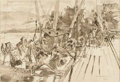 Vykládání uhlí, Hvitanes (inkoust na papíře) od Thomas Barclay Hennell