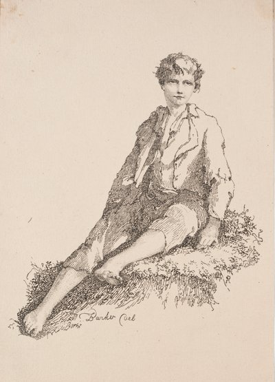 Vzorky polyautografie: Chlapec sedící na travnatém břehu od Thomas Barker