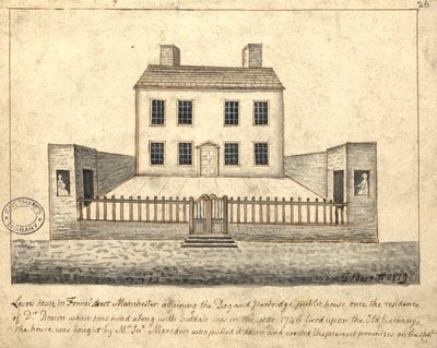 Levers House, Manchester, 1819 (pero, tuš a wash na papíře) od Thomas Barritt