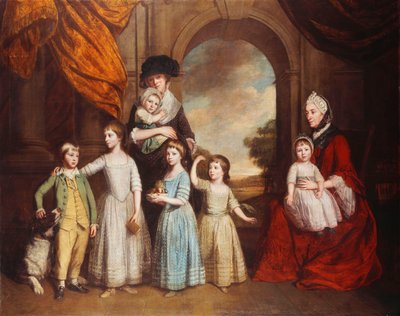 Skupinový portrét zbabělých dětí, celovečerní, před obloukem s krajinou za hranicemi, 1776 od Thomas Beach