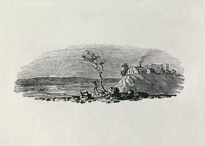 Zimní západ slunce z „History of British Birds and Quadrupeds“ (č. rytina) od Thomas Bewick