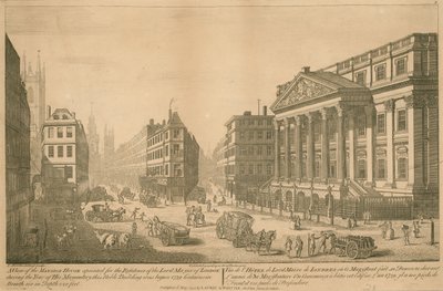 Pohled na Mansion House, jmenovaný pro rezidenci primátora Londýna od Thomas Bowles