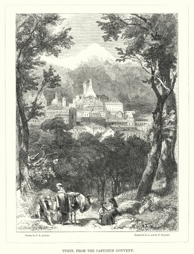 Turín, z kapucínského kláštera (rytina) od Thomas Brabazon Aylmer
