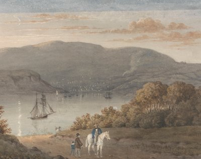 Port Louis z La Petite Montagne (Twilight) s jezdcem a postavami v popředí od Thomas Bradshaw