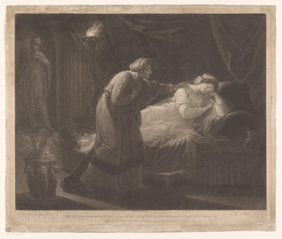 Penelope wordt gewekt door Euryclea Penelope probuzená Eurykleou se Zprávou o Ulyssesově návratu a Smrtí nápadníků (název na předmětu) od Thomas Burke