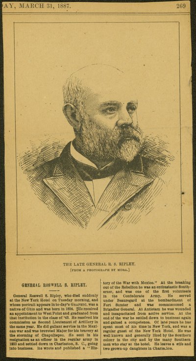 Nekrolog a rytina generála R.S. Ripley od Thomas Butler Gunn