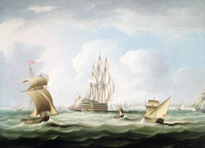 Prvotřídní s viceadmirálem Bílé tabule a dalších řemesel v Cadiz Bay (olej na plátně) od Thomas Buttersworth