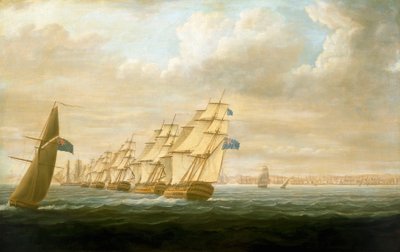 Nelsonova pobřežní blokádní eskadra v Cádizu, červenec 1797, kolem roku 1800 (olej na plátně) od Thomas Buttersworth
