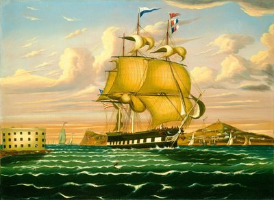 Balíková loď proplouvající kolem Castle Williams, přístav New York Harbor od Thomas Chambers
