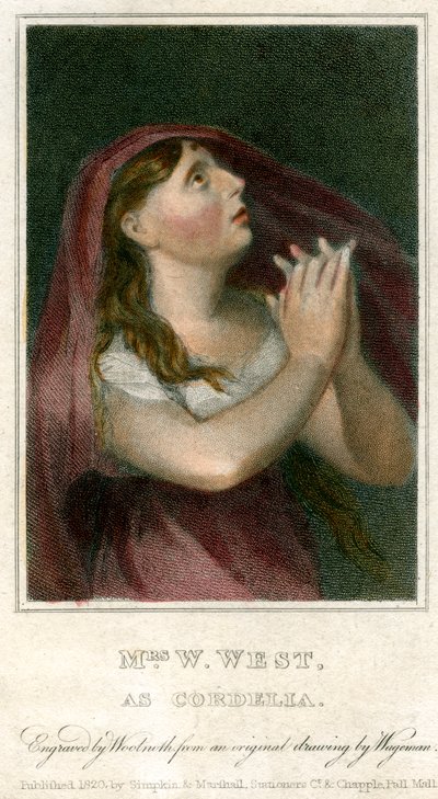 Paní W West jako Cordelia, 1820. od Thomas Charles Wageman