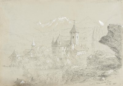 Hrad Spiez, 1841 (tužka a kvaš na šedozeleném papíře) od Thomas Cole