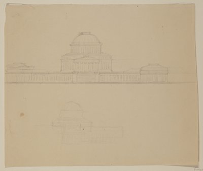 Elevation of the Ohio State House, c.1838 (grafitová tužka na béžovém tkaném papíře) od Thomas Cole