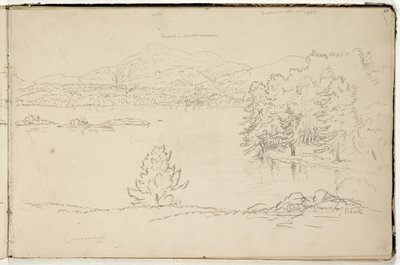 Hoosick nebo Saddle Mountain and Lake near Pittsfield, c.1832 (grafitová tužka na špinavě bílém tkaném papíře) (viz také 3525969) od Thomas Cole