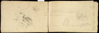 Hoosick nebo Saddle Mountain and Lake near Pittsfield, c.1832 (grafitová tužka na špinavě bílém tkaném papíře) (viz také 3514873) od Thomas Cole