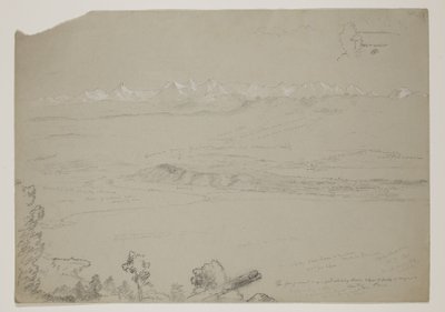 Jezero Yverdon nebo Neuchatel z Hill Chaumont, Švýcarsko, 1841 (tužka zvýrazněná kvašem na papíře) od Thomas Cole