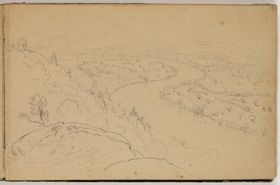 Panorama Oxbow na řece Connecticut při pohledu z Mount Holyoke, kolem roku 1832 (tužka na papíře) od Thomas Cole