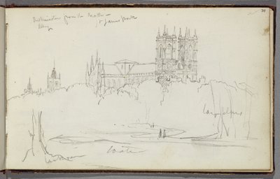 Westminsterské opatství ze severu, St. James Park, kolem roku 1830 (tužka na papíře) od Thomas Cole