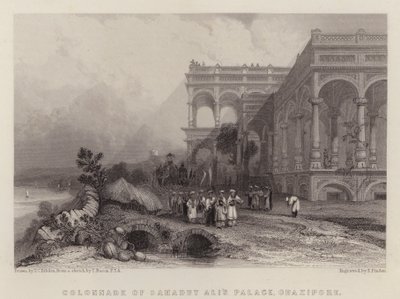 Kolonáda paláce Saadat Ali, Ghazipur (barevné lito) od Thomas Colman (after) Dibdin
