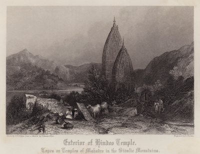 Exteriér chrámu Hindoo (barva litho) od Thomas Colman (after) Dibdin