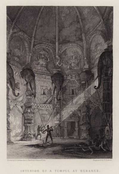 Interiér chrámu v Benares (barevné lito) od Thomas Colman (after) Dibdin