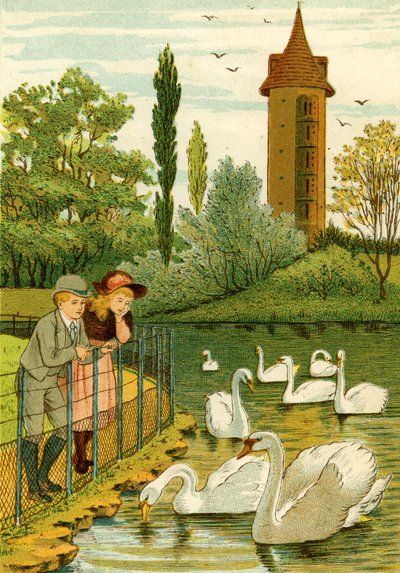 Pařížská zoo - děti pozorují labutě od Thomas Crane