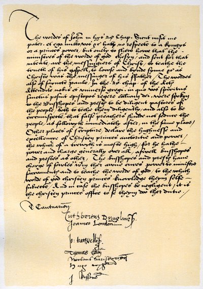 Biskupská deklarace arcibiskupa Crammera a sedmi dalších anglických biskupů, c1537. od Thomas Cranmer