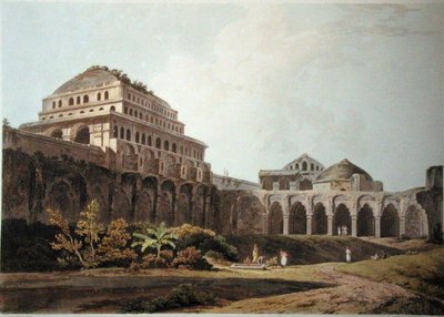 Část paláce, Madura, deska XIII z „Orientální scenérie“, vydané 1797 (barevná akvatinta) od Thomas Daniell