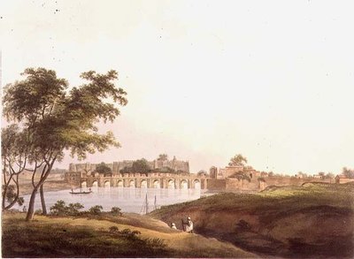 The Bridge at Juonpore, Bengal, rytý H. Merke (fl.1800-20) pub. Edward Orme (1774-c.1820) 1804 (litho) od Thomas Daniell