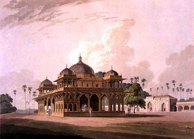 Mauzoleum Mucdoom Shah Dowlut, v Moneah na řece Soane, z „Orientální scenérie: Dvacet čtyři pohledů v Hindoostánu“ od Thomas Daniell