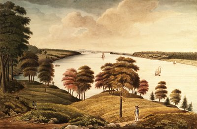 Pohled na řeku Hudson z Fort Knyphausen od Thomas Davies