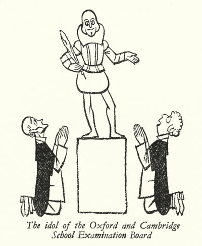 William Shakespeare, idol Oxfordské a Cambridgeské školní zkušební komise (litografie) od Thomas Derrick