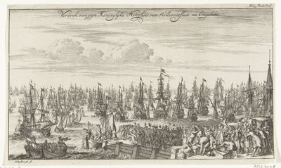 Odjezd Viléma III z Hellevoetsluis do Anglie, 1688 Odjezd Jeho královské Výsosti z Hellevoetsluis po Anglii (název na předmětu) od Thomas Doesburgh