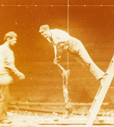 [Studie der Muskelaktion: Junger Mann lehnt an einem Pferdebein] od Thomas Eakins