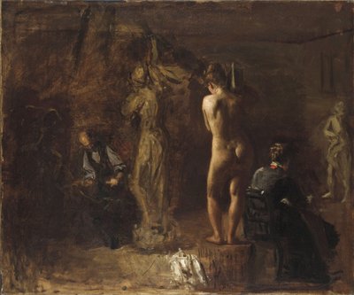 William Rush vyřezával svou alegorickou postavu řeky Schuylkill, 1876 (olej na plátně připevněném na kompoziční desce) od Thomas Eakins