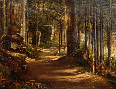 Silnice v jehličnatém lese od Thomas Fearnley