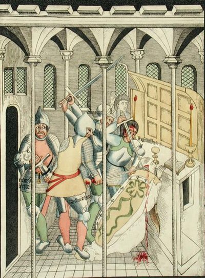 Atentát na svatého Tomáše Becketa (asi 1118-70) v Canterbury, z kaple Nejsvětější Trojice ve Stratfordu nad Avonou od Thomas Fisher Hoxton