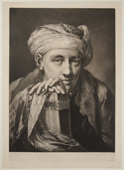 Mann mit Turban, der sich auf ein Buch stützt od Thomas Frye