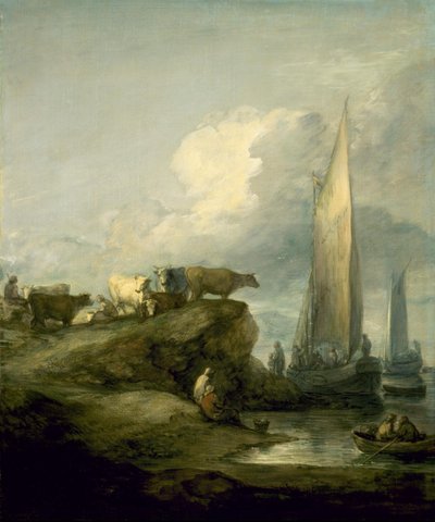 Pobřežní scéna s přepravou a skotem od Thomas Gainsborough