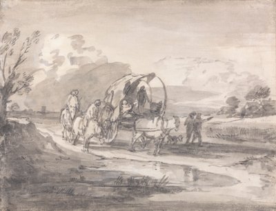 Otevřená krajina s jezdci a krytým vozíkem od Thomas Gainsborough